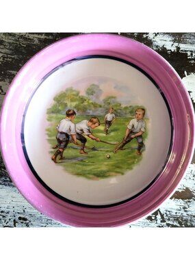 Vtg Porcelain Childs Bowl Boys Playing Field Hockey by Celebrate Made In Germany